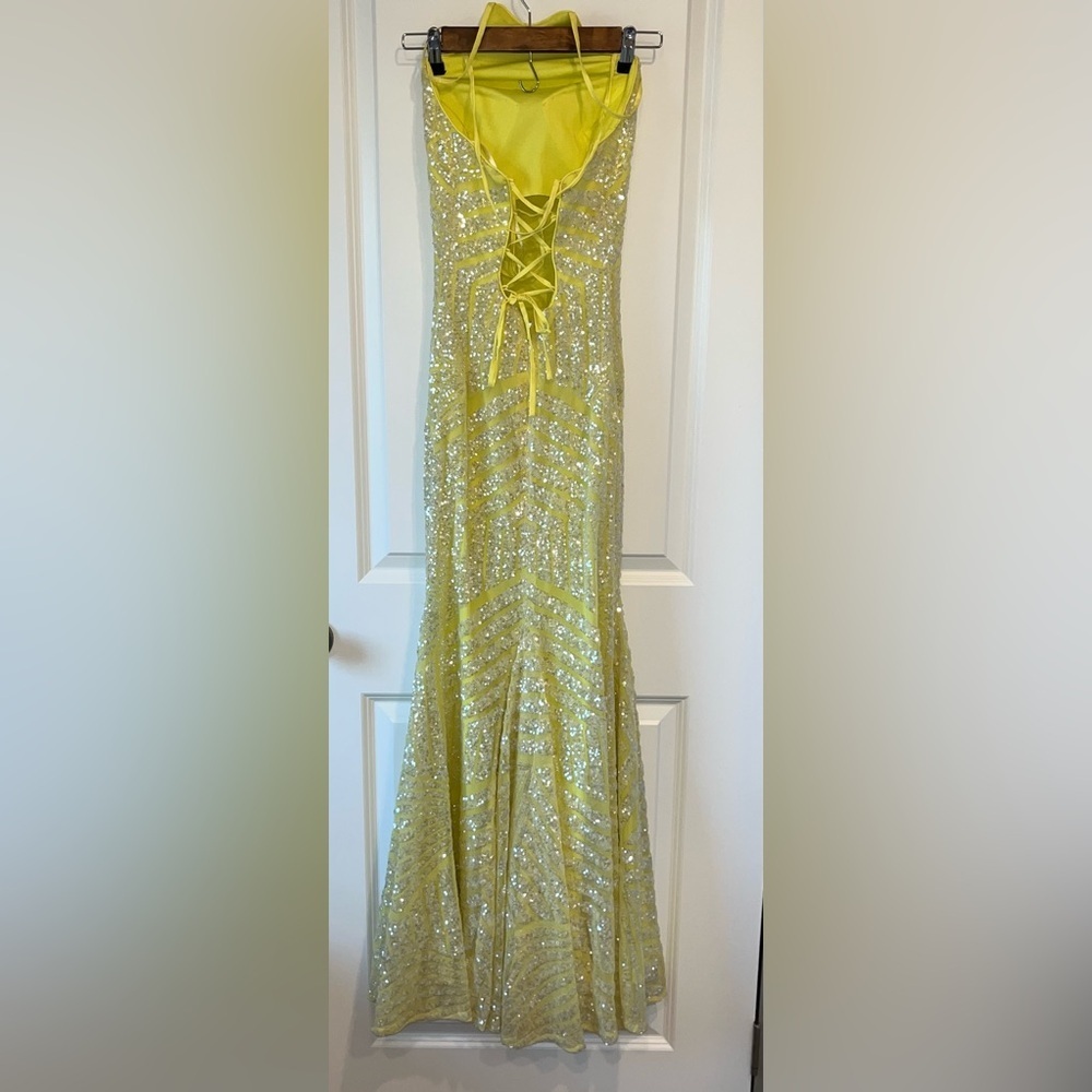 Jovani Size 4 Yellow Sequin Mermaid Gown With Corset Open Back Prom Evening - Picture 3 of 11